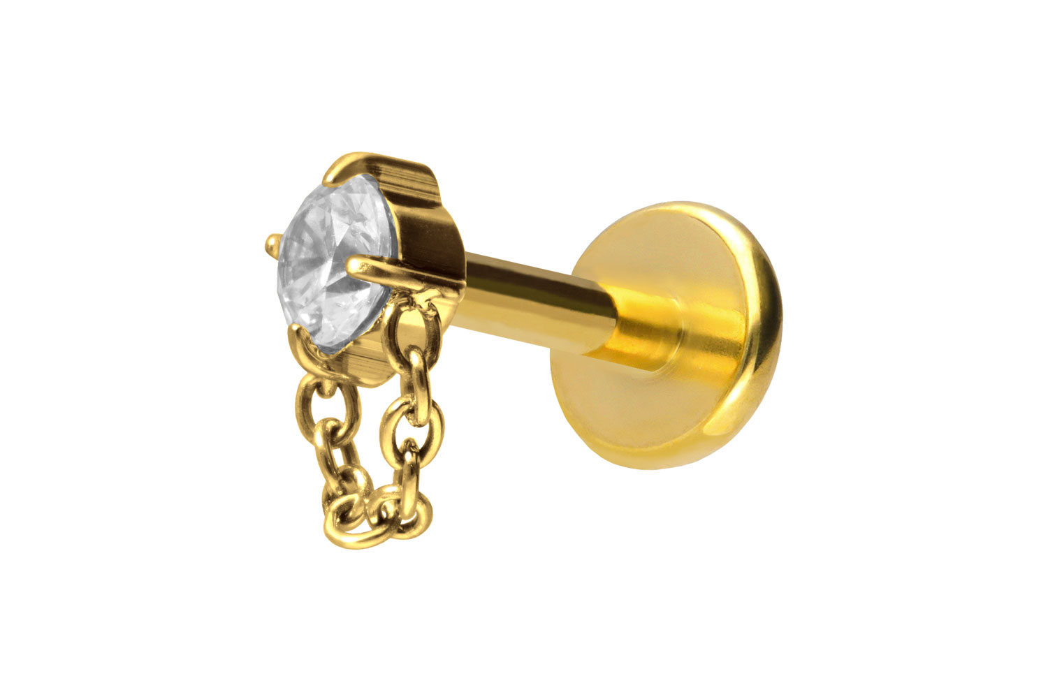 Titan Labret Piercing mit Push Fit KRISTALL + KETTE